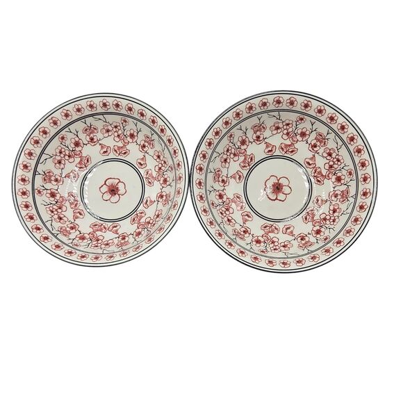 Emika Floral 8.25in Asian Ceramic Ramen Noodle Bowl Set Of 2pc White Dusty Rose - Picture 9 of 13